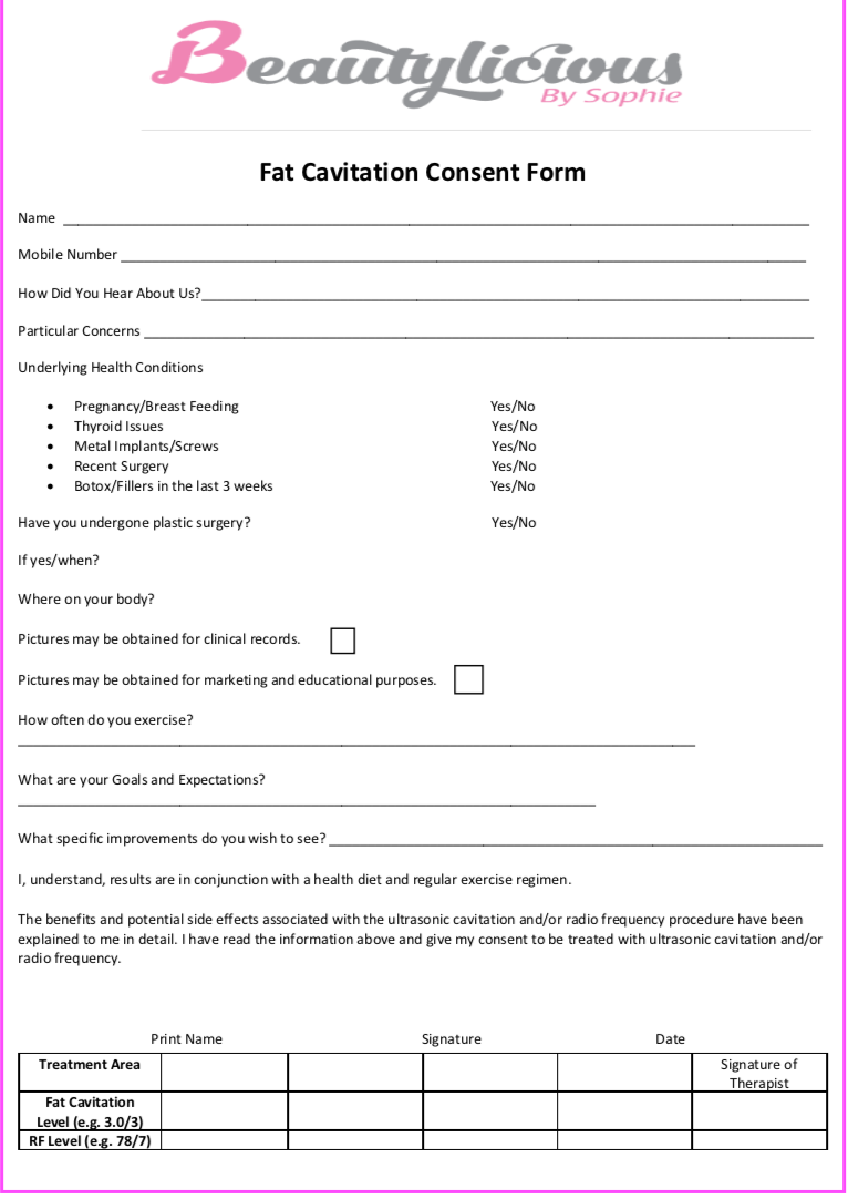 Fat Cavitation Consent Form